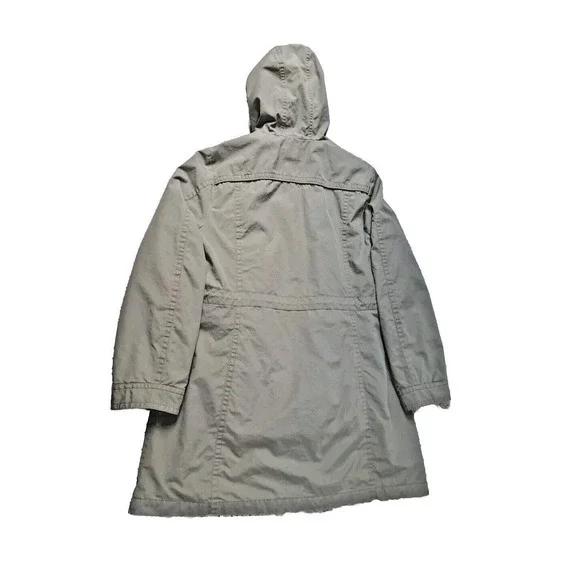 LL Bean Coat L 2-in-1 Hooded Army Green Fleece Removable Liner Drawstring Waist - Picture 12 of 12